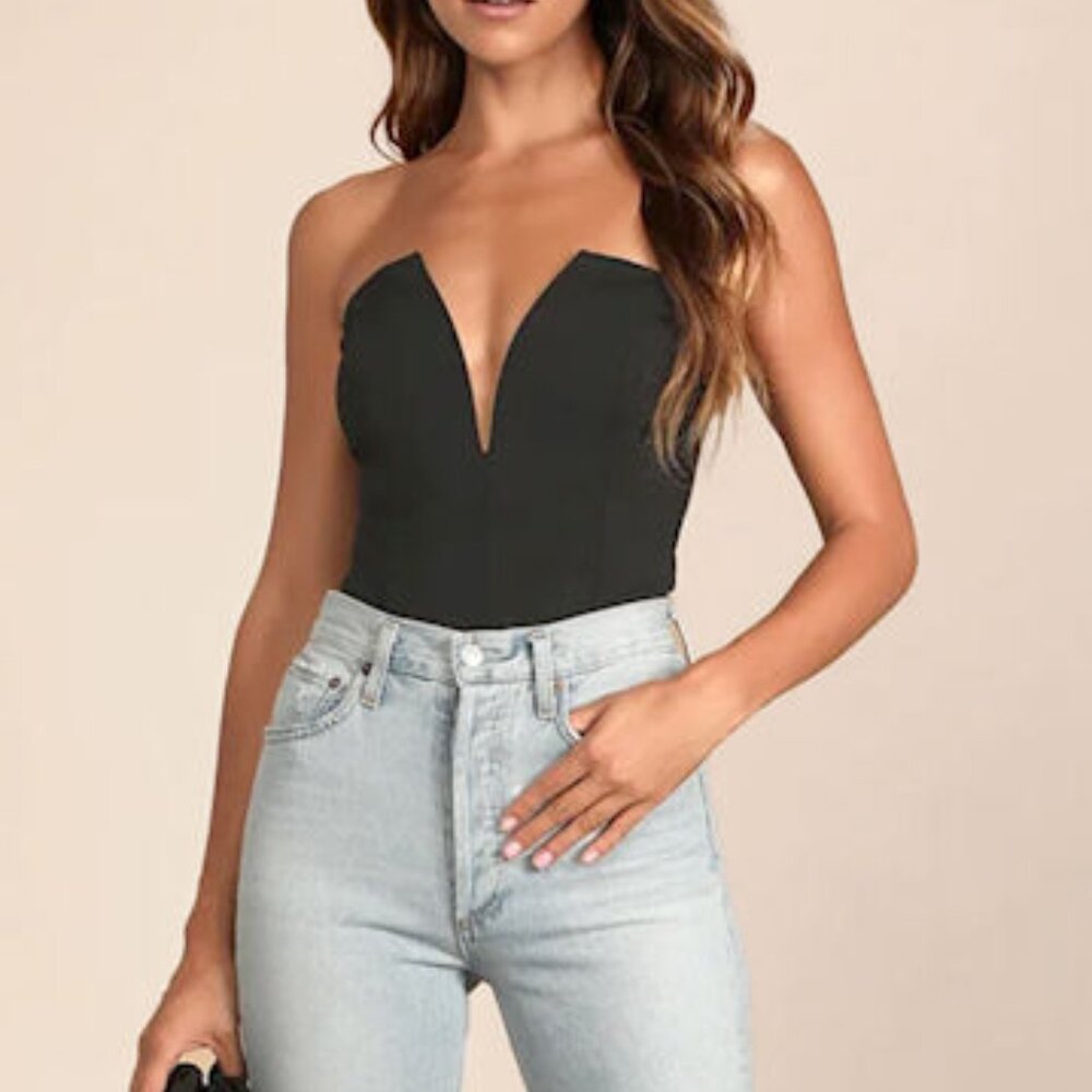 Lulu's Elegant Black V-Neck Bodysuit